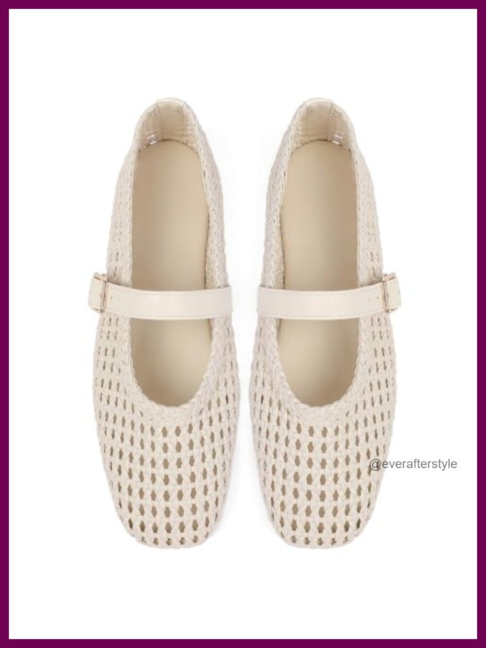 Women's Woven Ballet Flats Square Toe Mary Jane with Buckle Strap